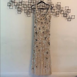 Aidan Mattox Metallic Star-Embellished Gown Sz 10